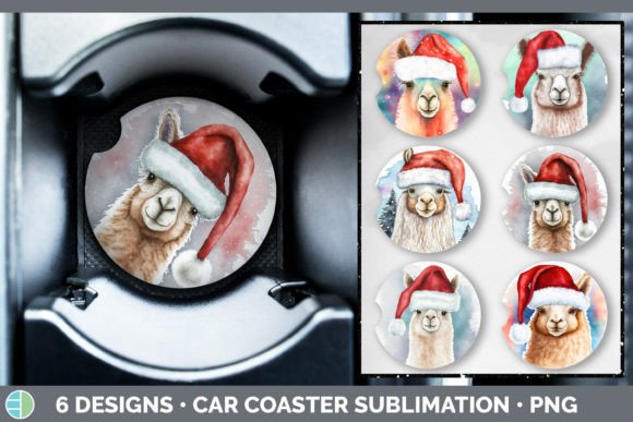Christmas Alpaca Car Coaster Sublimati: Illustrations