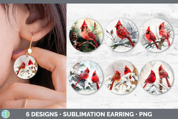 Christmas Cardinal Round Earring Subli: Fresh Illustrations