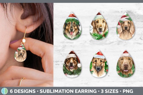 Christmas Dog Teardrop Earring Sublima Illustrations