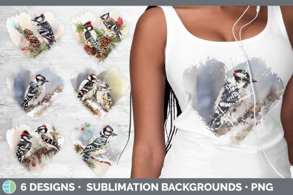 Christmas Downy Woodpecker Heart Distres: Illustrations