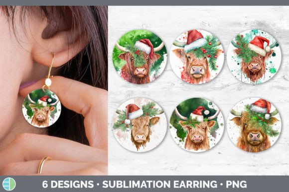 Christmas Highland Cow Earring S Illustrations