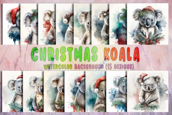 Christmas Koala Watercolor Background Illustrations