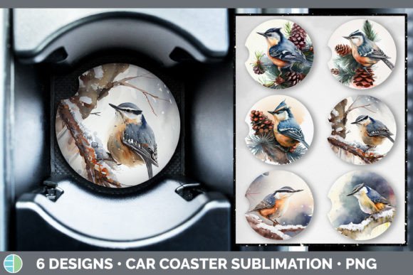 Christmas Nuthatch Car Coaster Sublima: Festive Illustrations