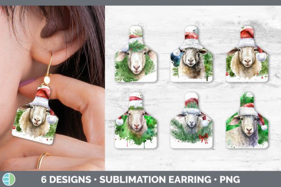 Christmas Sheep Cow Tag Earring Sublim Illustrations
