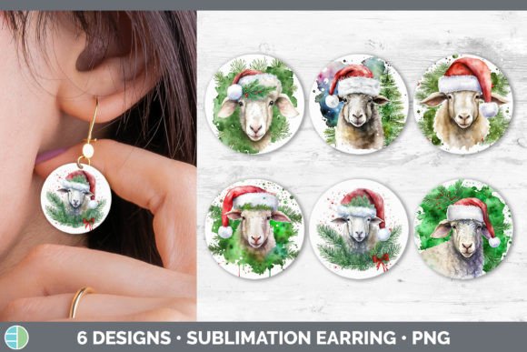 Christmas Sheep Round Earring Sublimat Illustrations