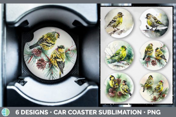 Christmas Siskin Car Coaster Sublimati: Festive Illustrations