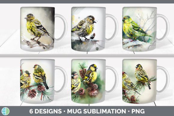 Christmas Siskin Mug Sublimation Coffe: Festive Illustrations