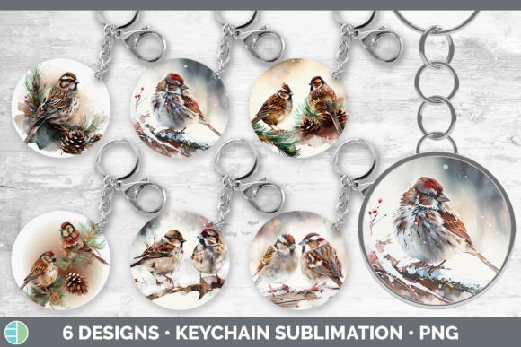 Christmas Sparrow Keychain Bundle: Festive Illustrations