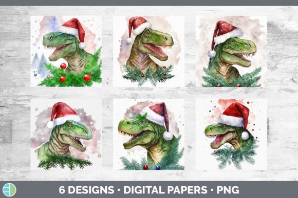 Dinosaur Christmas Backgrounds Digital Illustrations