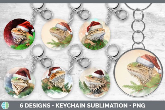 Santa Bearded Dragon Christmas Keychain: Festive Illustrations