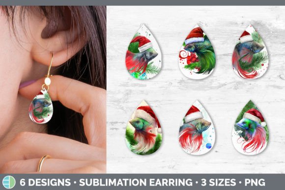 Santa Beta Fish Christmas Teardrop Earri: Festive Illustrations