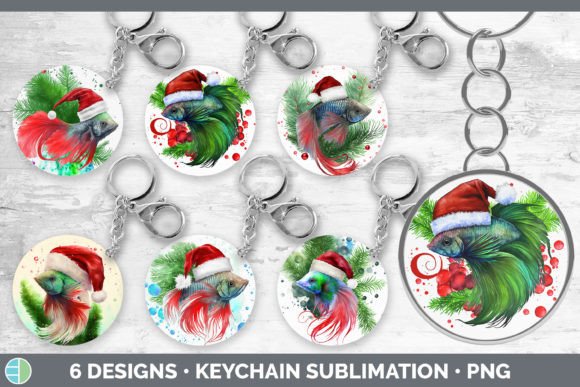 Santa Beta Fish Keychain: Festive Illustrations