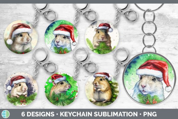 Santa Gerbil Christmas Keychain Bundle: Festive Illustrations