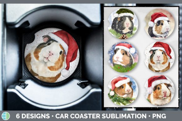 Santa Guinea Pig Christmas Car Coaster Illustrations