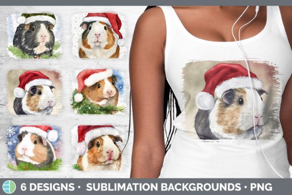 Santa Guinea Pig Christmas Distressed Su Illustrations