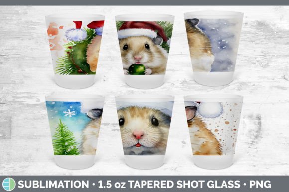 Santa Hamster Shot Glass Illustrations