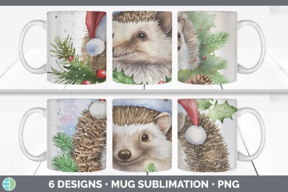 Santa Hedgehog Mug Sublimation & Illustrations
