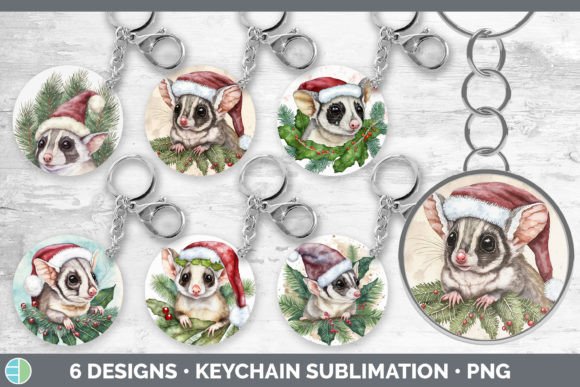 Santa Sugar Glider Christmas Keychain Bu Illustrations